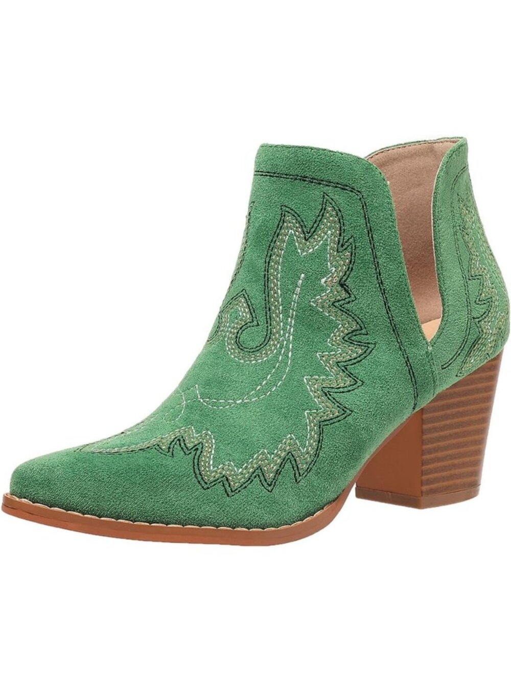 Women's Green Chunky Heel Pointed Toe Classic Look Cowboy Boots Casual